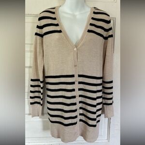 Haute Hippie Beige and Black 100% Merino Wool Long Cardigan. Size Small